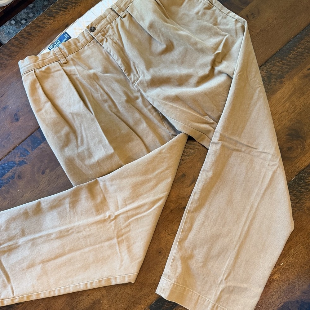 Polo Ralph Lauren Pants Mens 36x30 Beige Ethan Chino Classic Fit Pleated